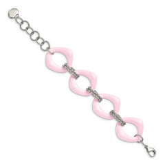 Chisel Stainless Steel Polished with Pink Ceramic 8 inch Open Link Bracelet