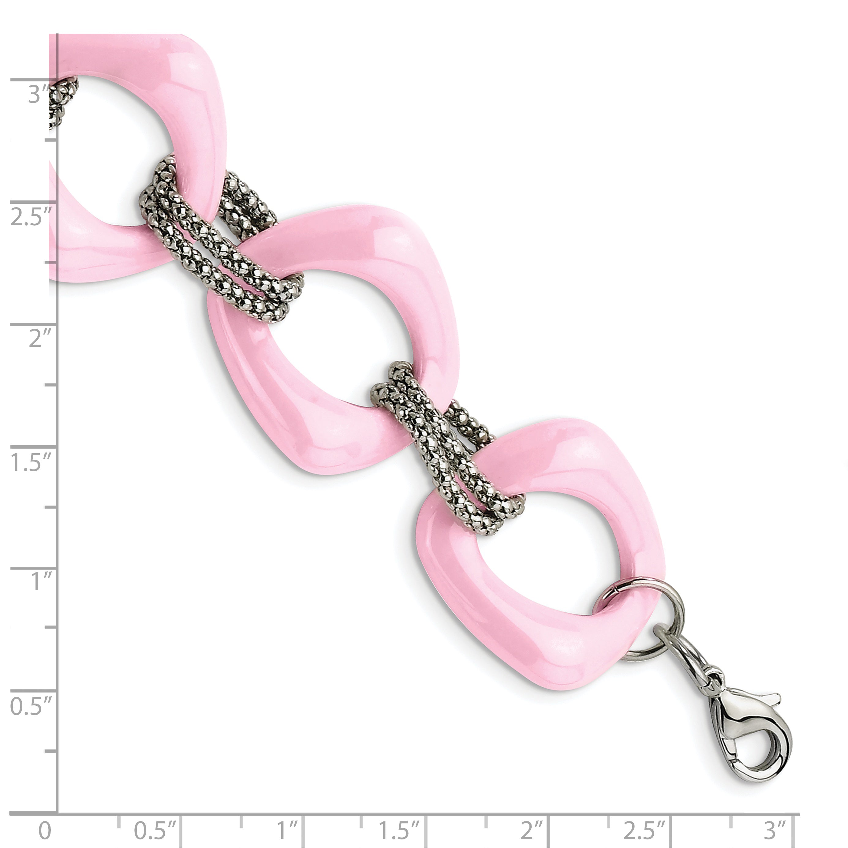 Chisel Stainless Steel Polished with Pink Ceramic 8 inch Open Link Bracelet