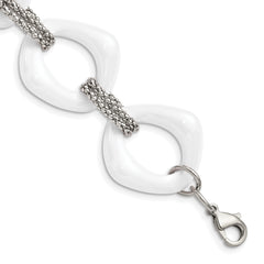 Chisel Stainless Steel Polished with White Ceramic 8 inch Open Link Bracelet