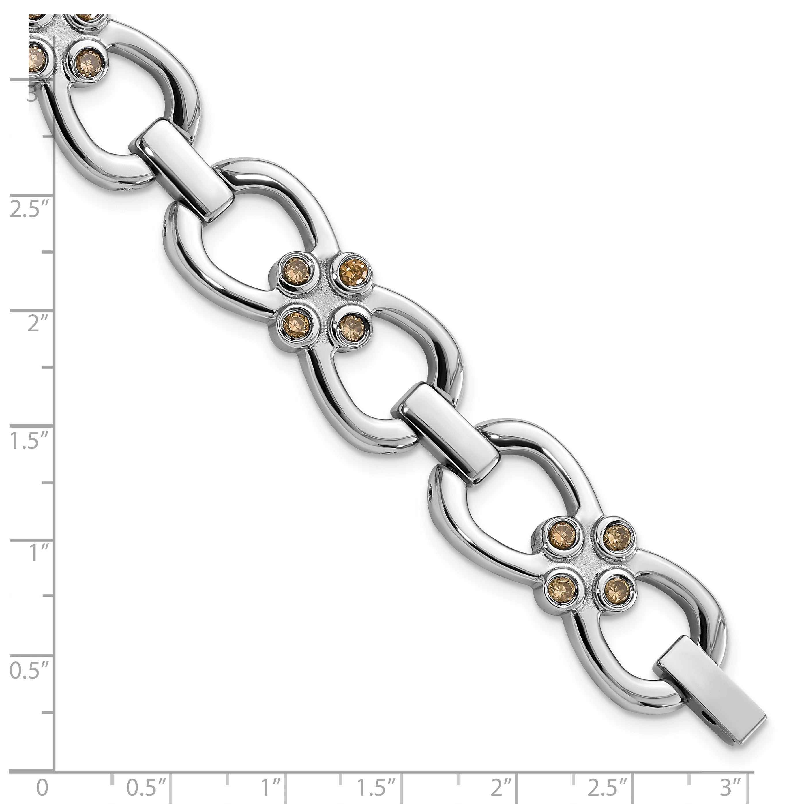 Stainless Steel Polished w/ Brown CZ Fancy Link Bracelet