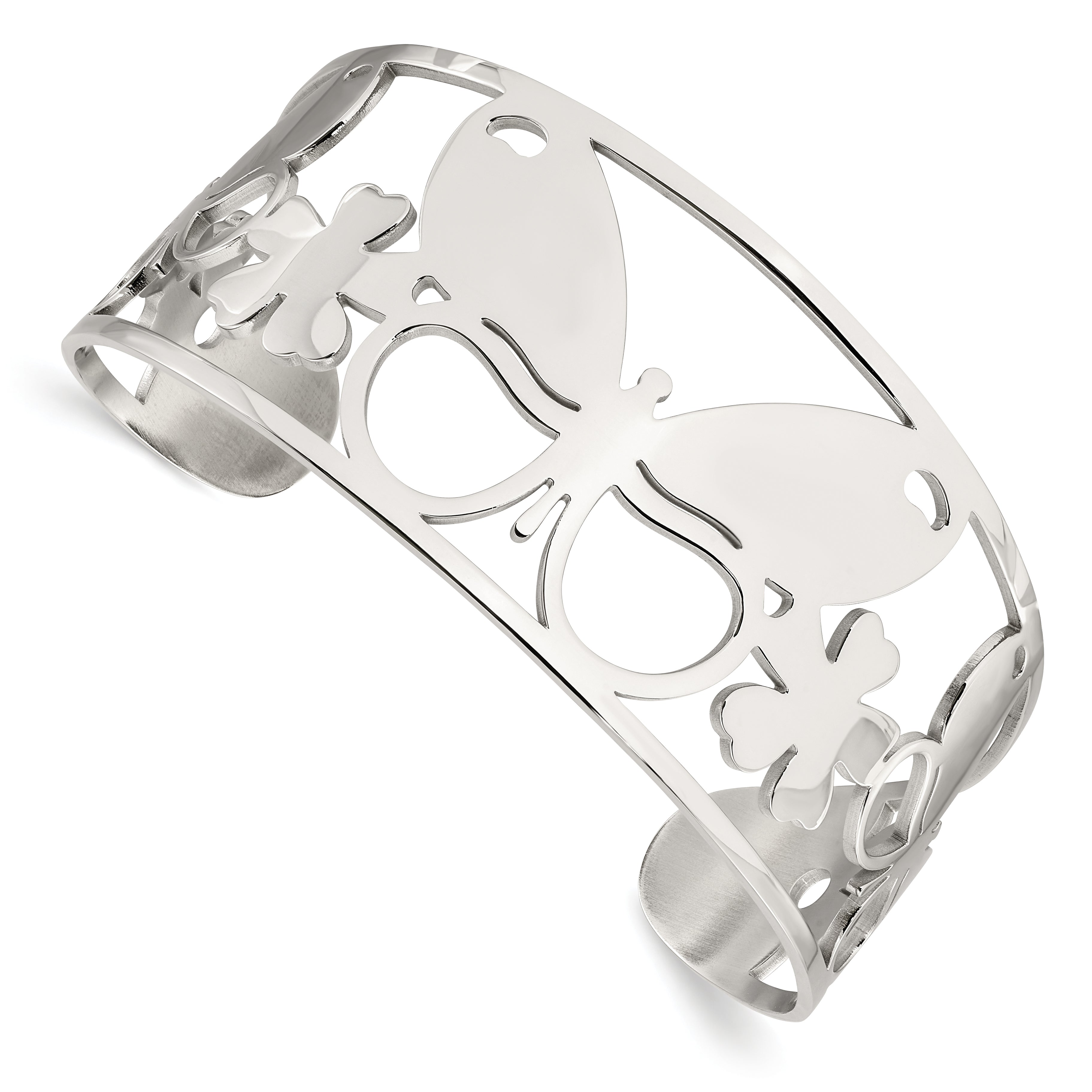 Chisel Stainless Steel Polished Butterfly Cuff Bangle