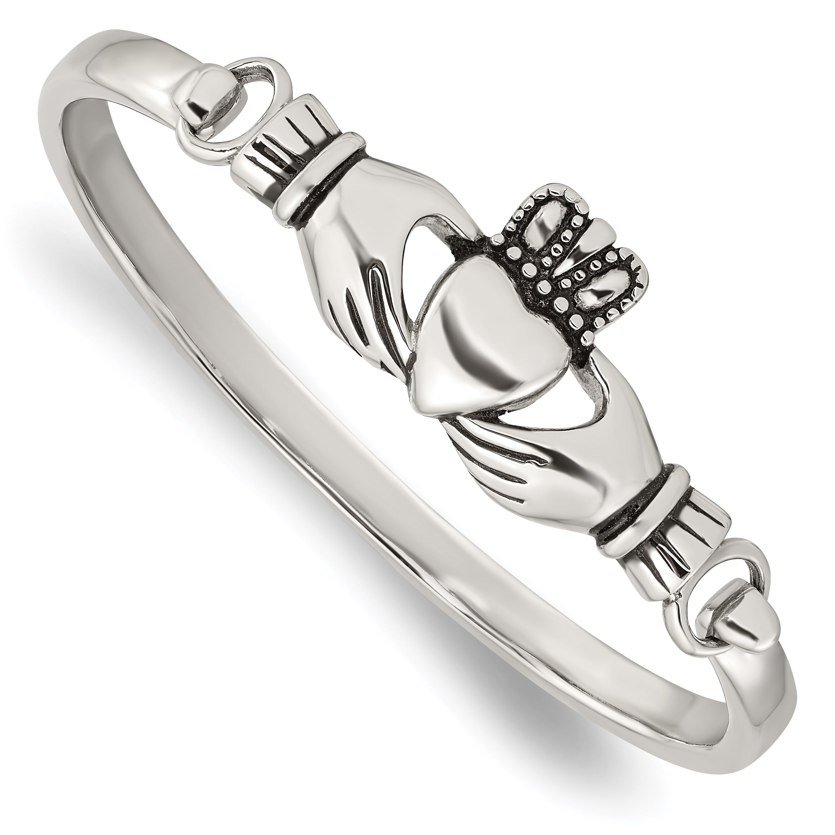 Chisel Stainless Steel Antiqued and Polished Claddagh Bangle