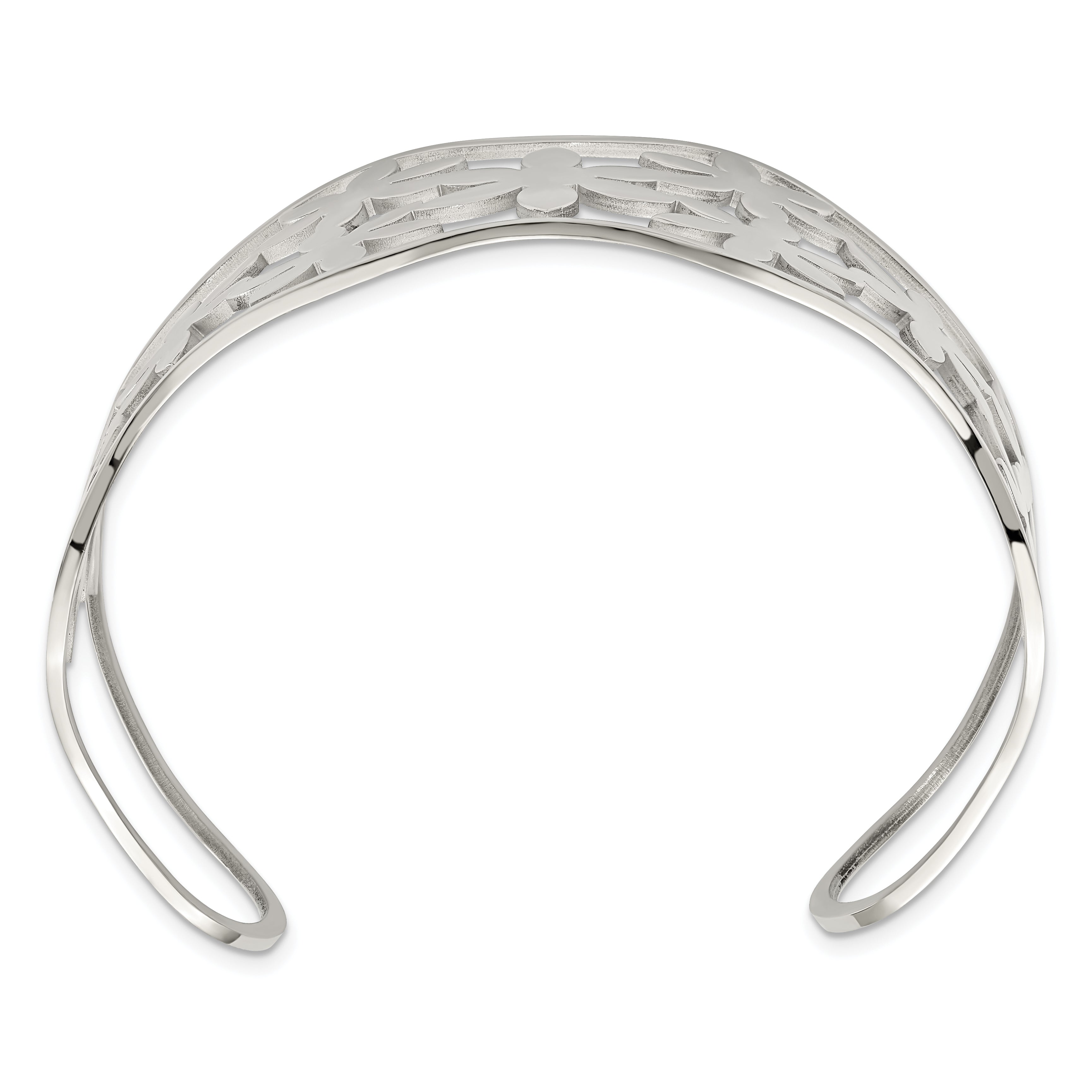 Chisel Stainless Steel Polished Flowers Cuff Bangle