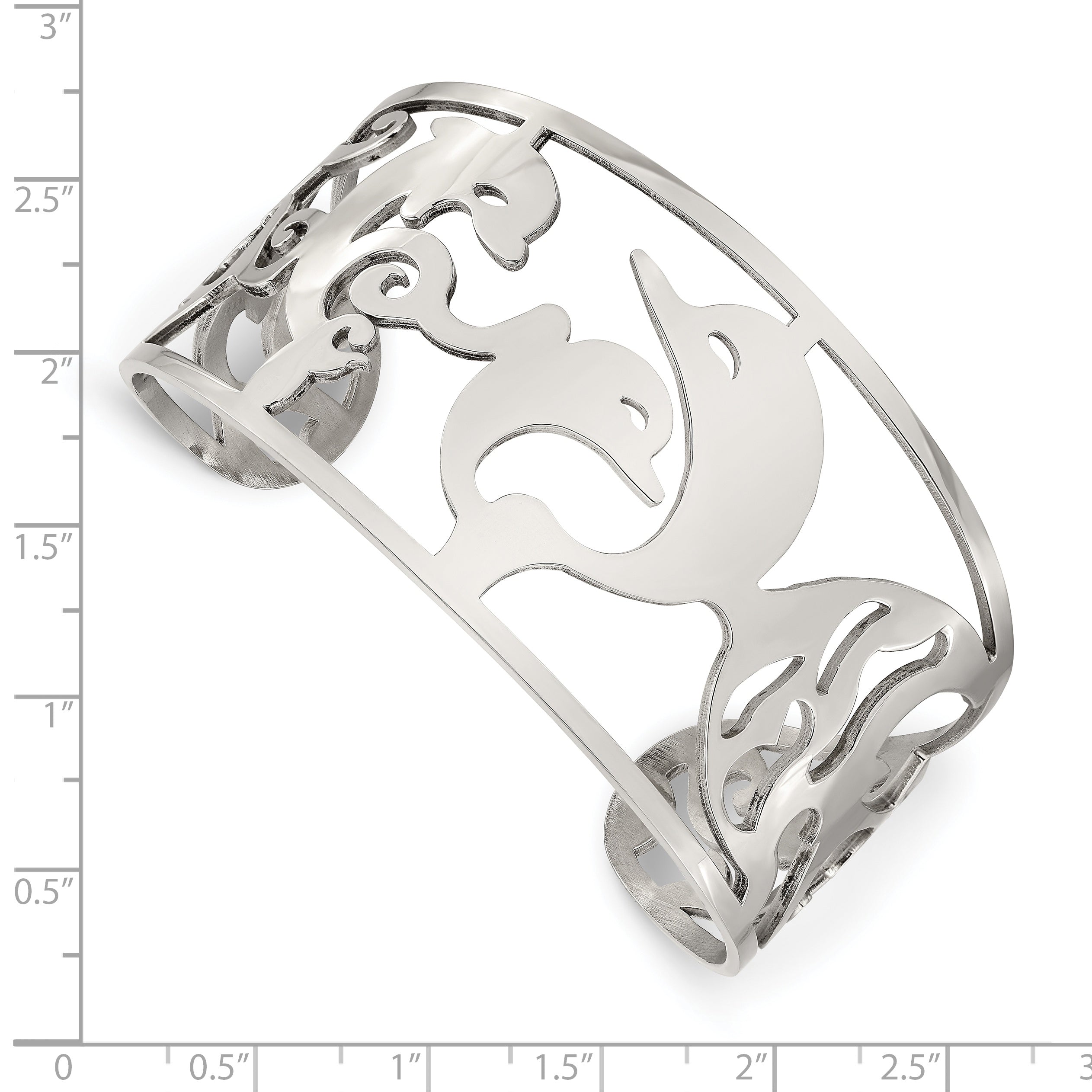 Chisel Stainless Steel Polished Dolphins Cuff Bangle