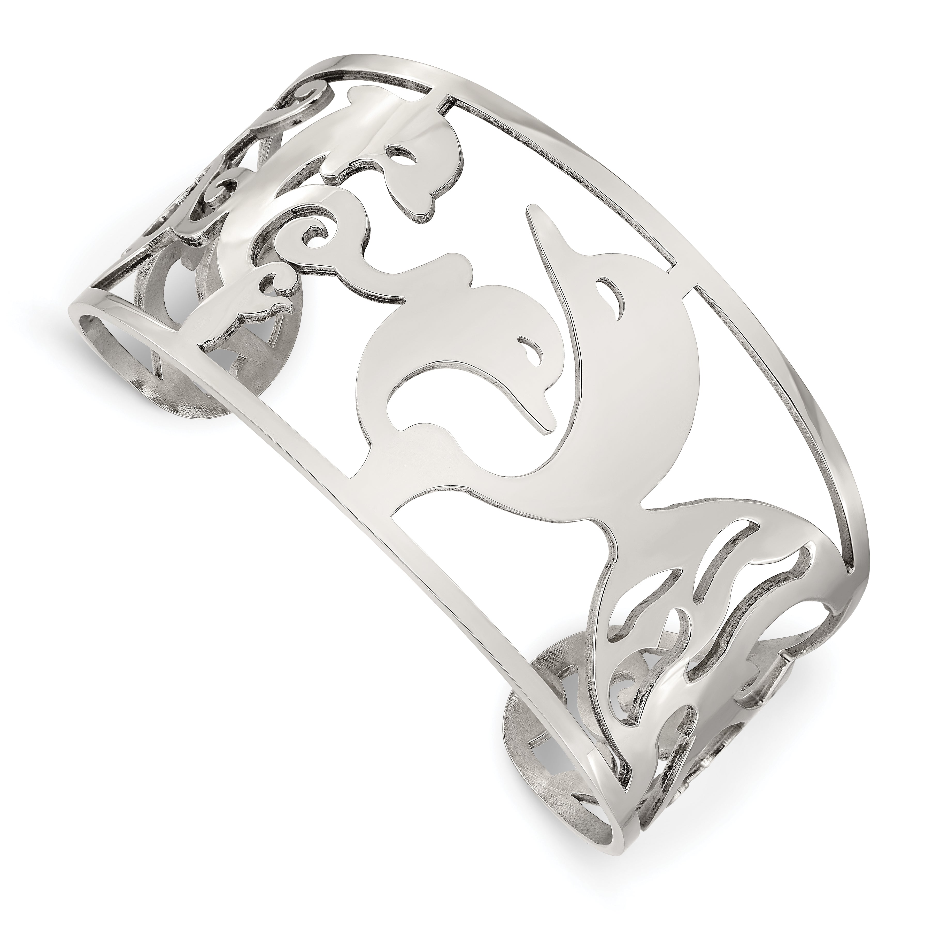 Chisel Stainless Steel Polished Dolphins Cuff Bangle