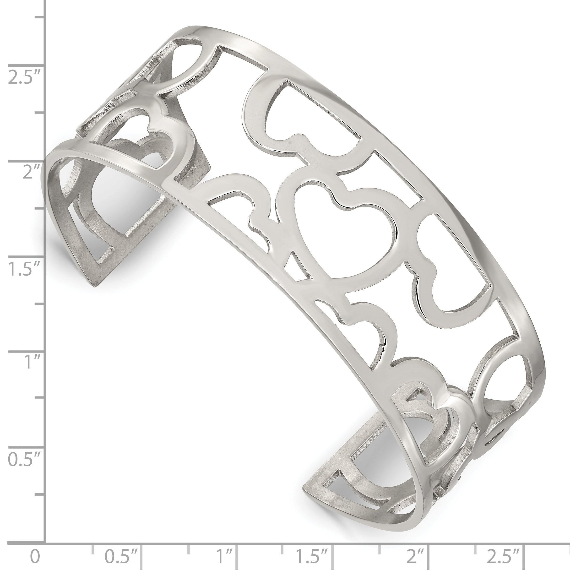 Stainless Steel Polished Hearts Cuff Bangle