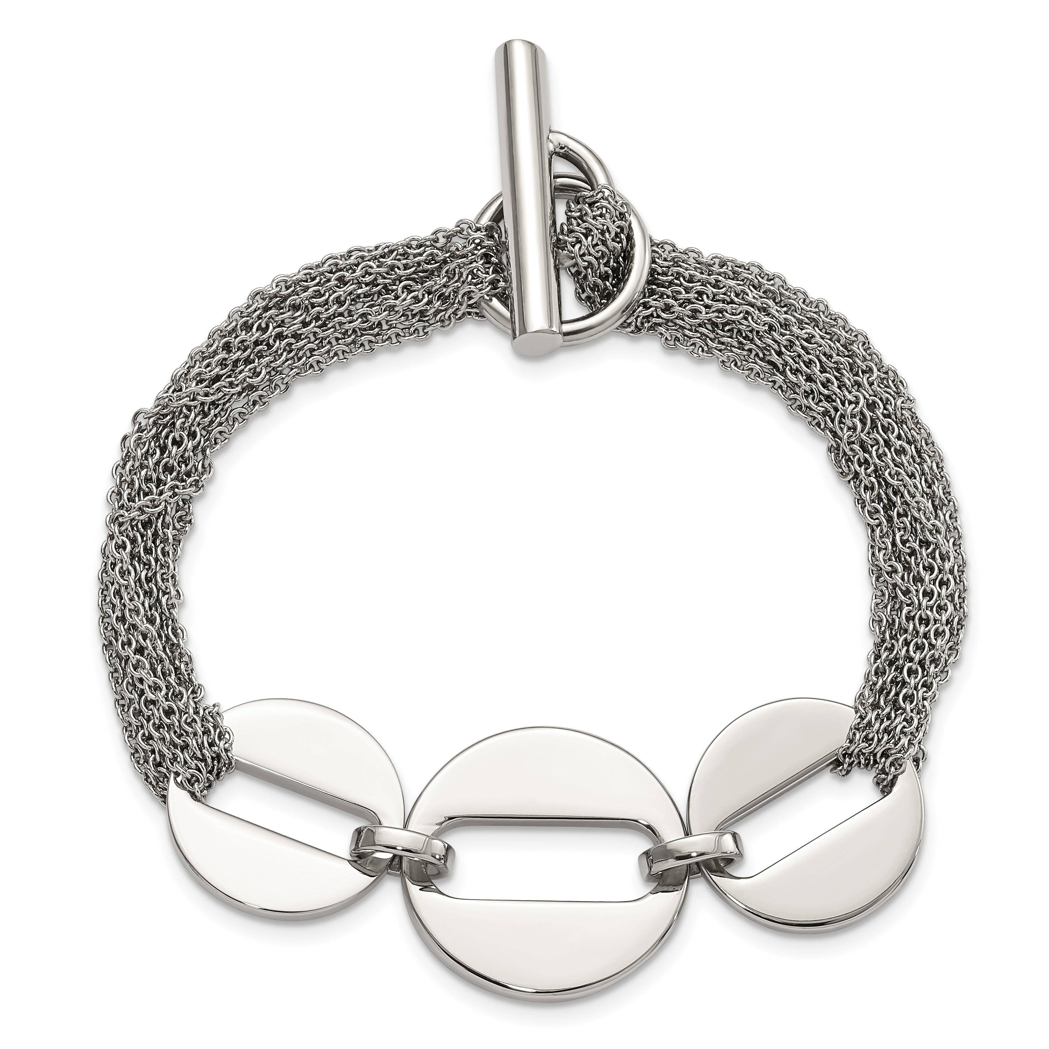 Stainless Steel Polished Circles 7.5in Multistrand Bracelet