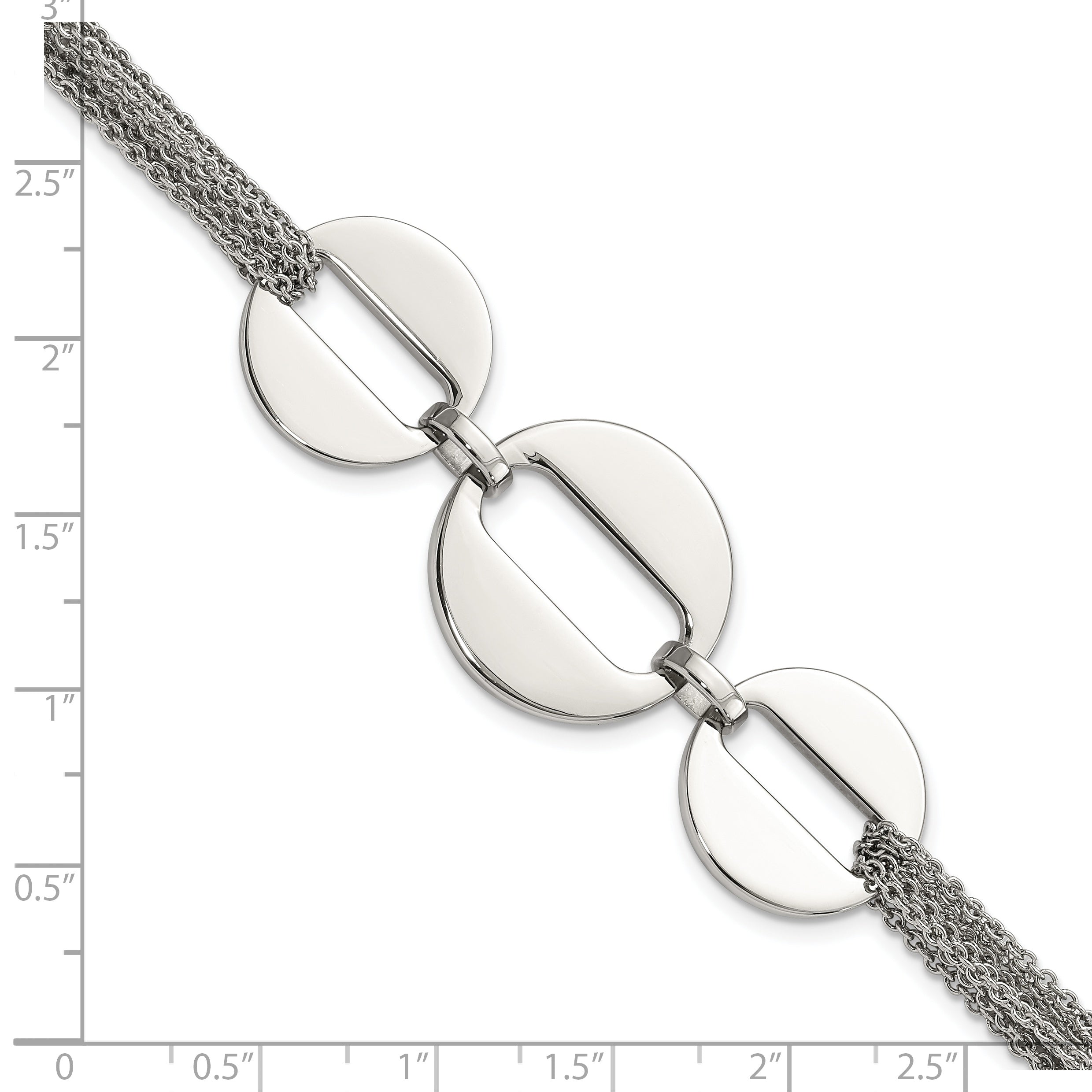 Stainless Steel Polished Circles 7.5in Multistrand Bracelet