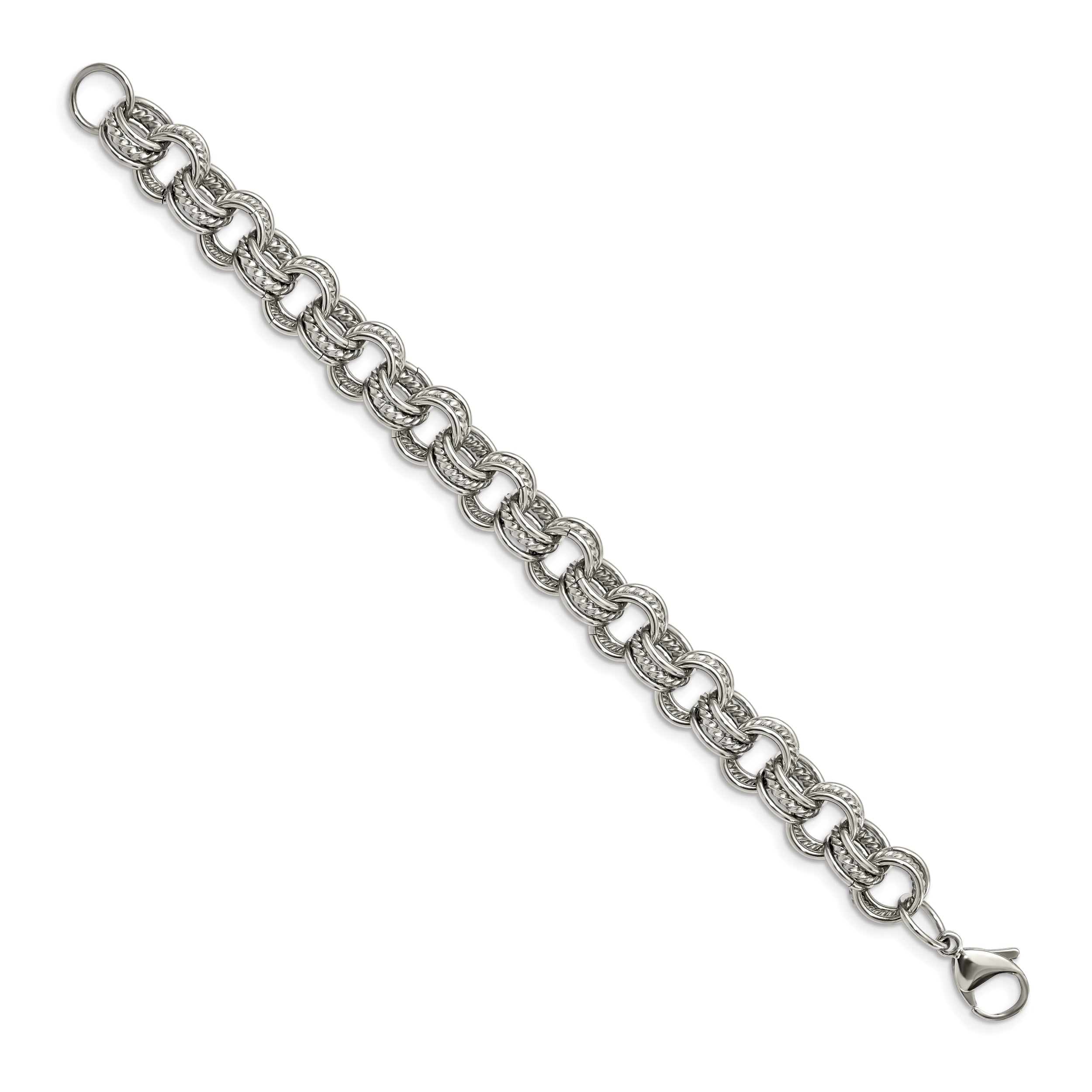 Chisel Stainless Steel Polished and Textured 7.75 inch Multi Link Bracelet