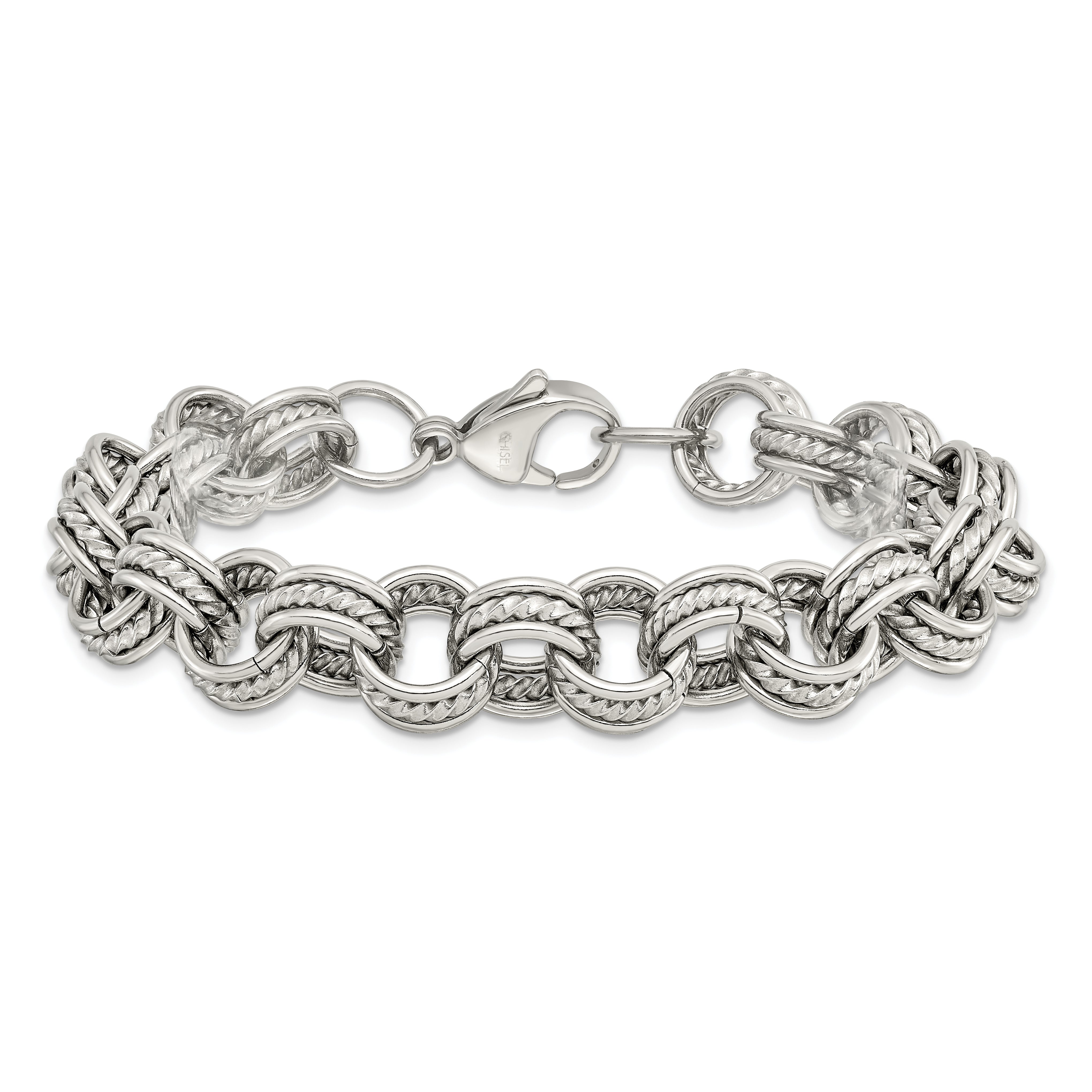 Chisel Stainless Steel Polished and Textured 7.75 inch Multi Link Bracelet