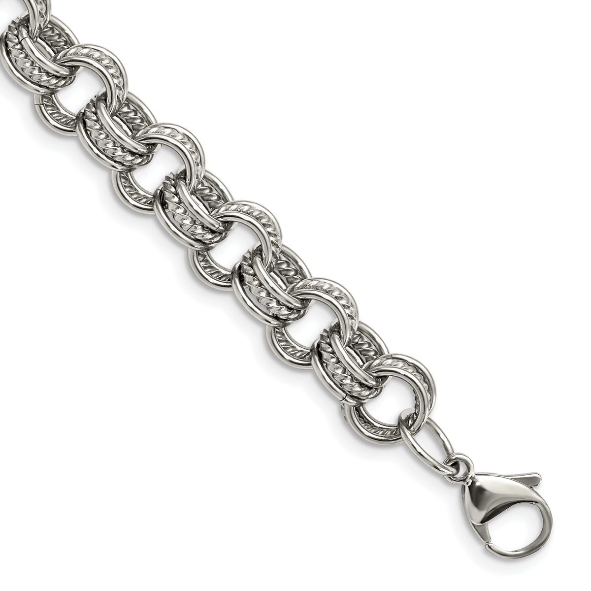 Chisel Stainless Steel Polished and Textured 7.75 inch Multi Link Bracelet