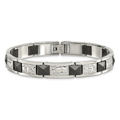 Chisel Stainless Steel Polished and Textured Black IP-plated 8.5 inch Link Bracelet