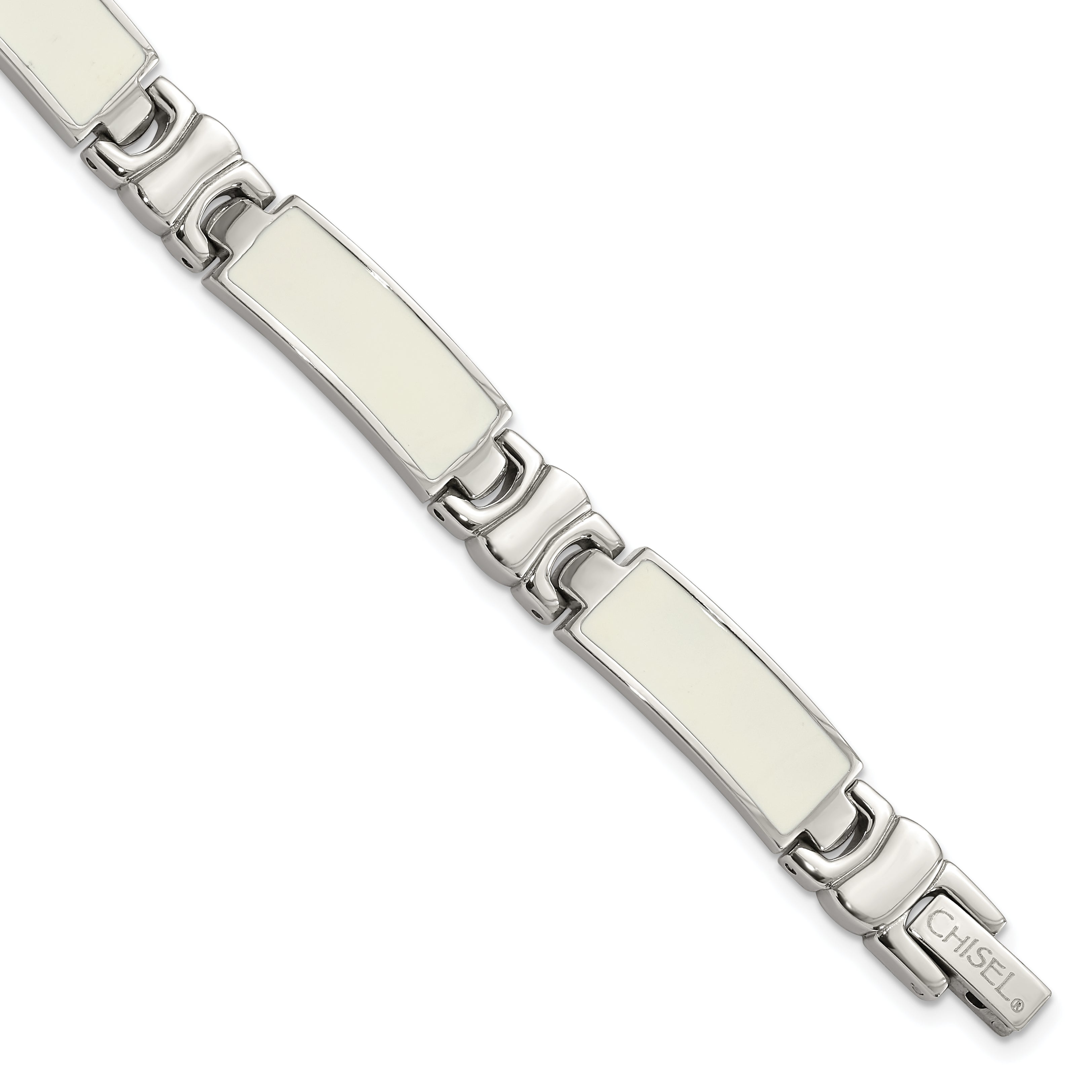 Stainless Steel Polished White Enamel Link Bracelet