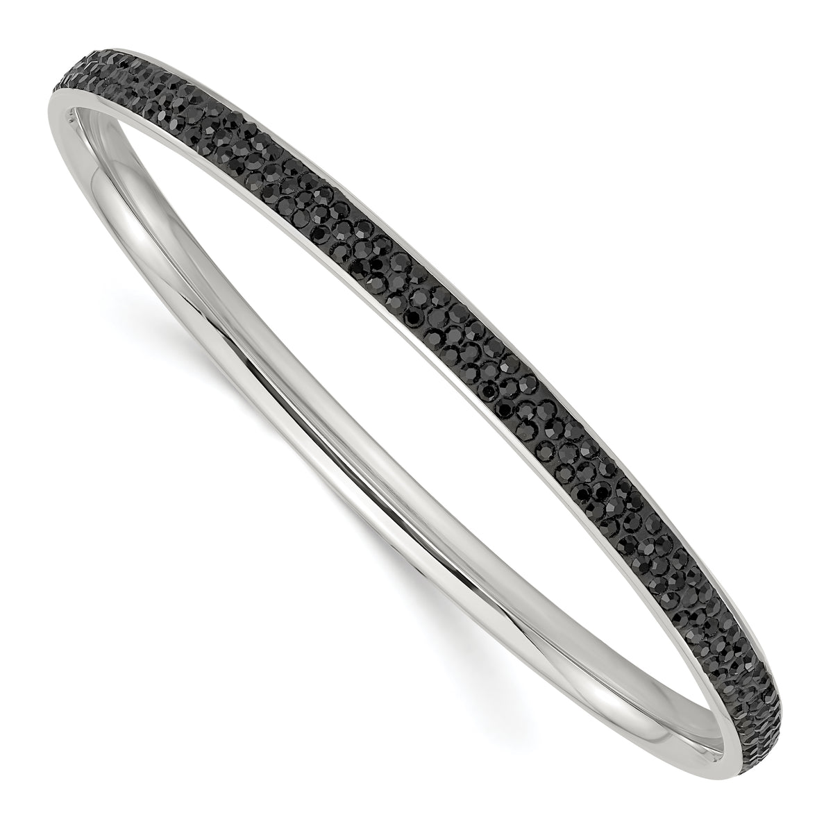 Stainless Steel Polished Black Crystal Rounded Bangle