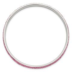 Stainless Steel Polished Pink Crystal Rounded Bangle