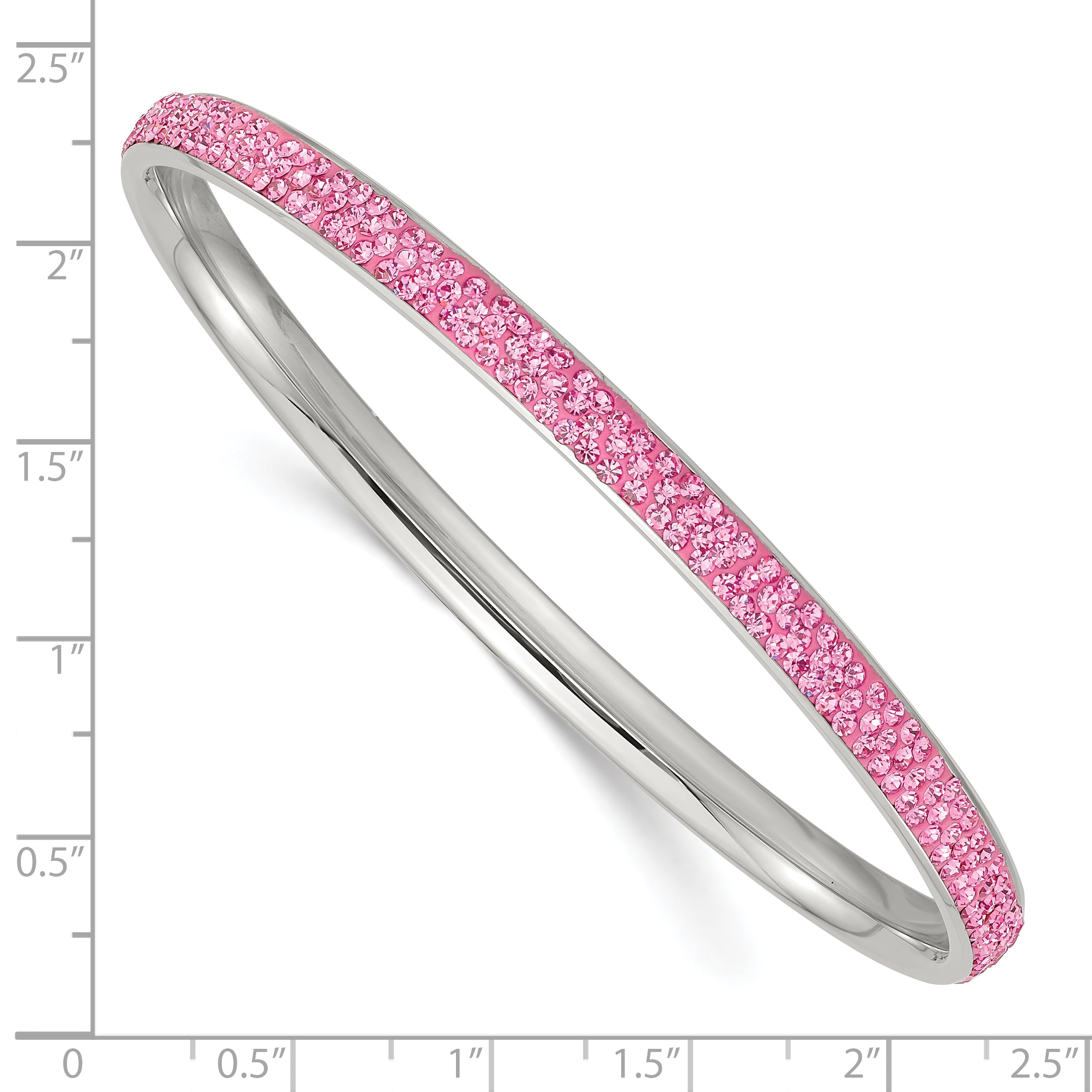 Stainless Steel Polished Pink Crystal Rounded Bangle