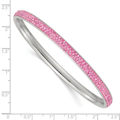 Stainless Steel Polished Pink Crystal Rounded Bangle