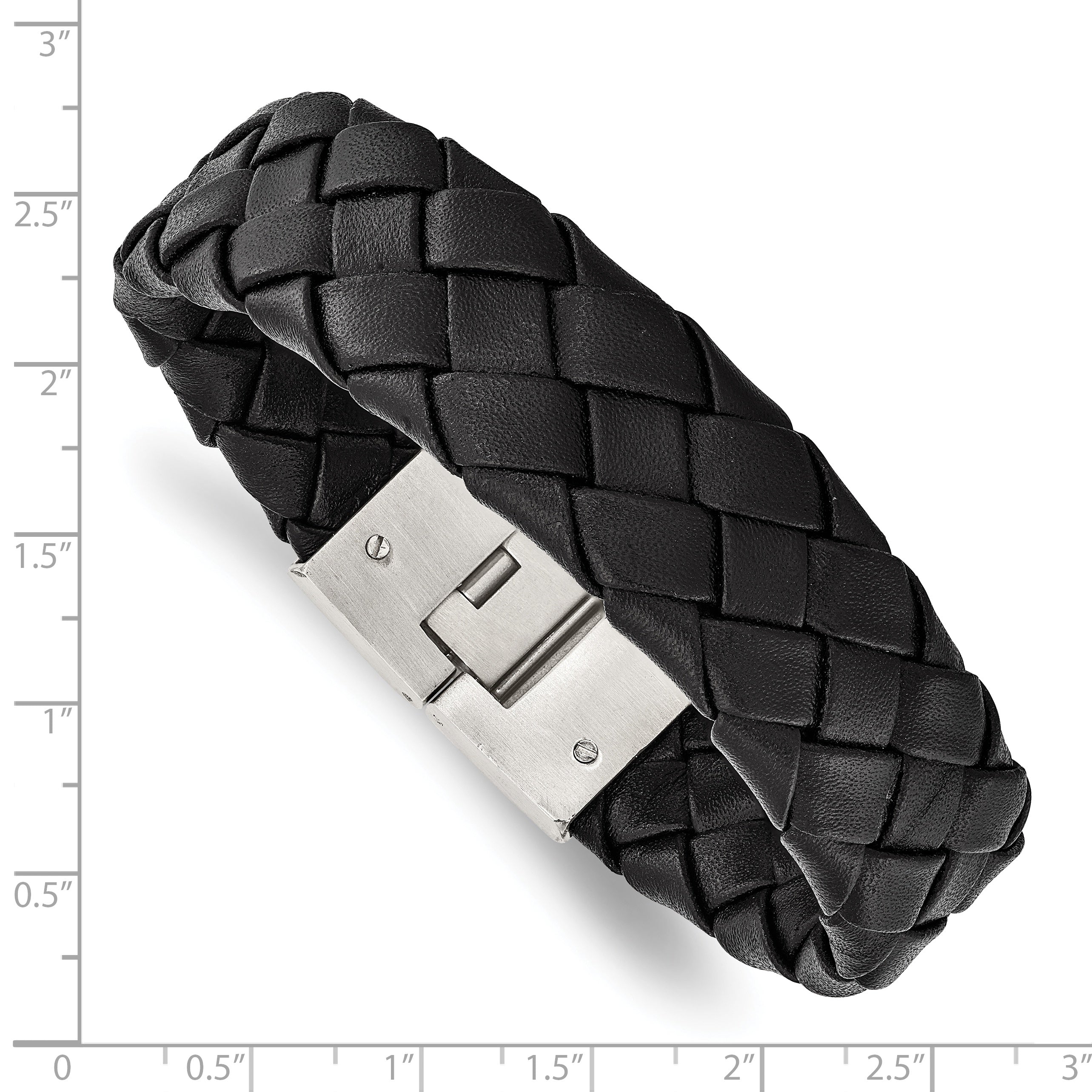 Chisel Stainless Steel Brushed Black Leather 8.5 inch Bracelet