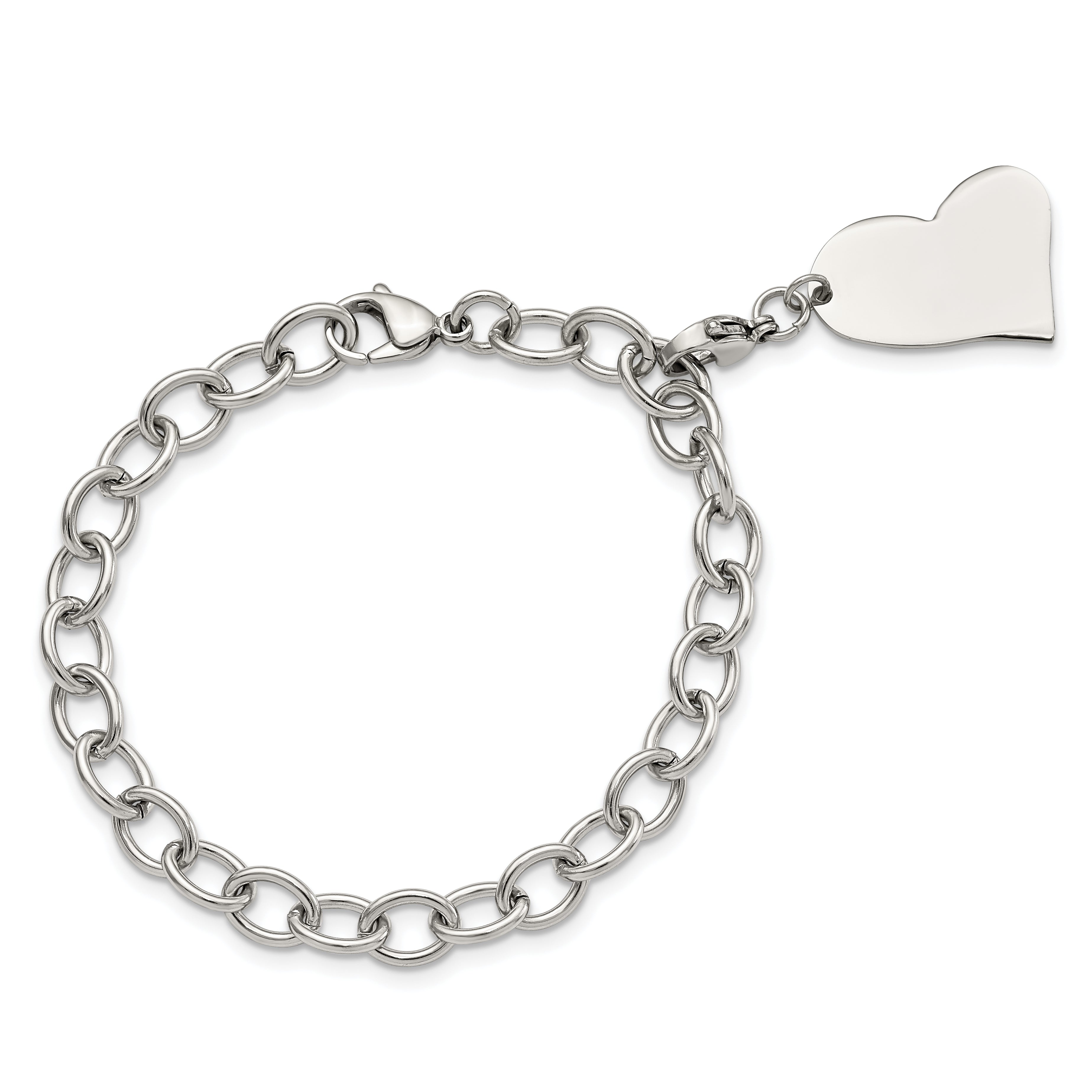 Chisel Stainless Steel Polished Link with Heart Lobster Clasp Charm 8 inch Bracelet