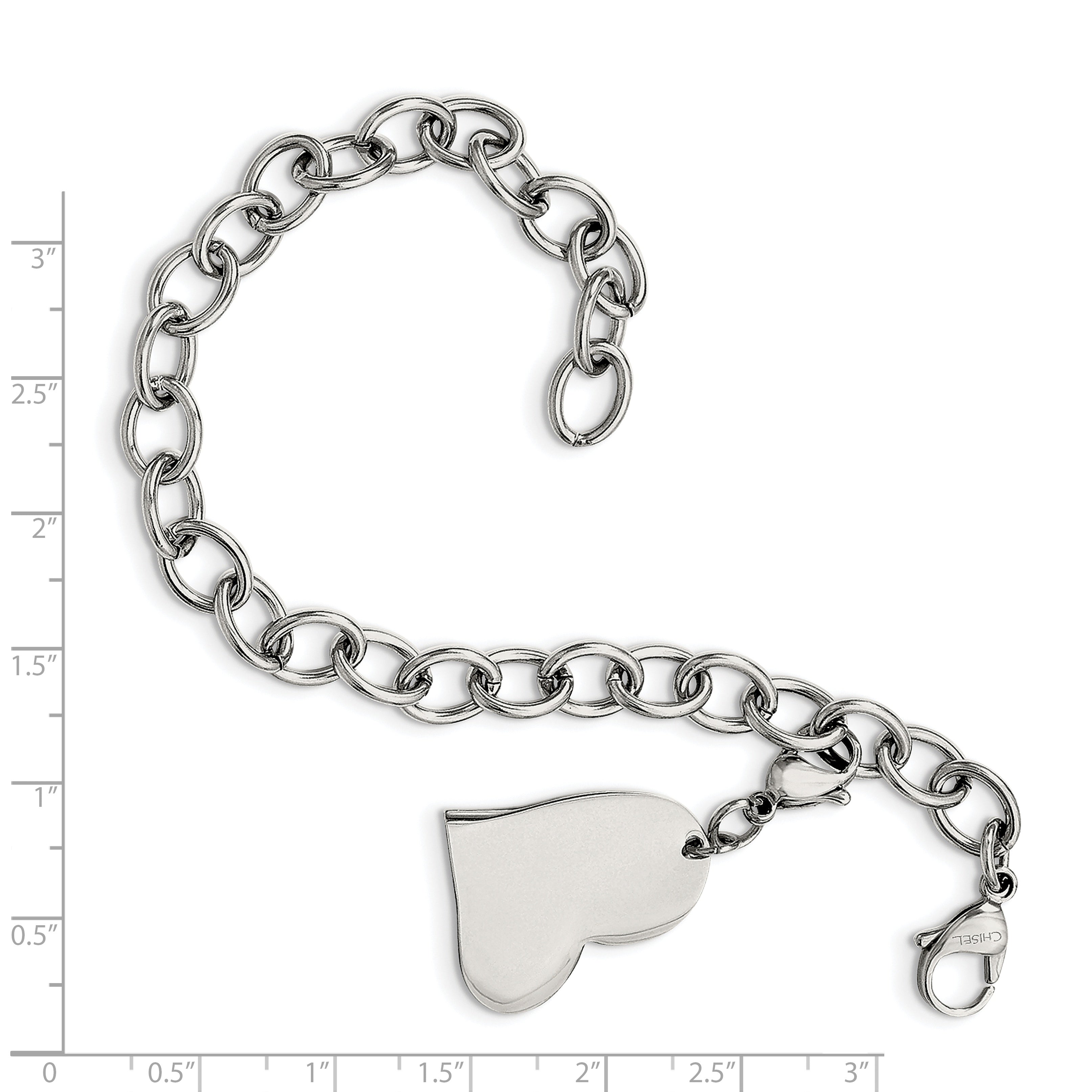 Chisel Stainless Steel Polished Link with Heart Lobster Clasp Charm 8 inch Bracelet