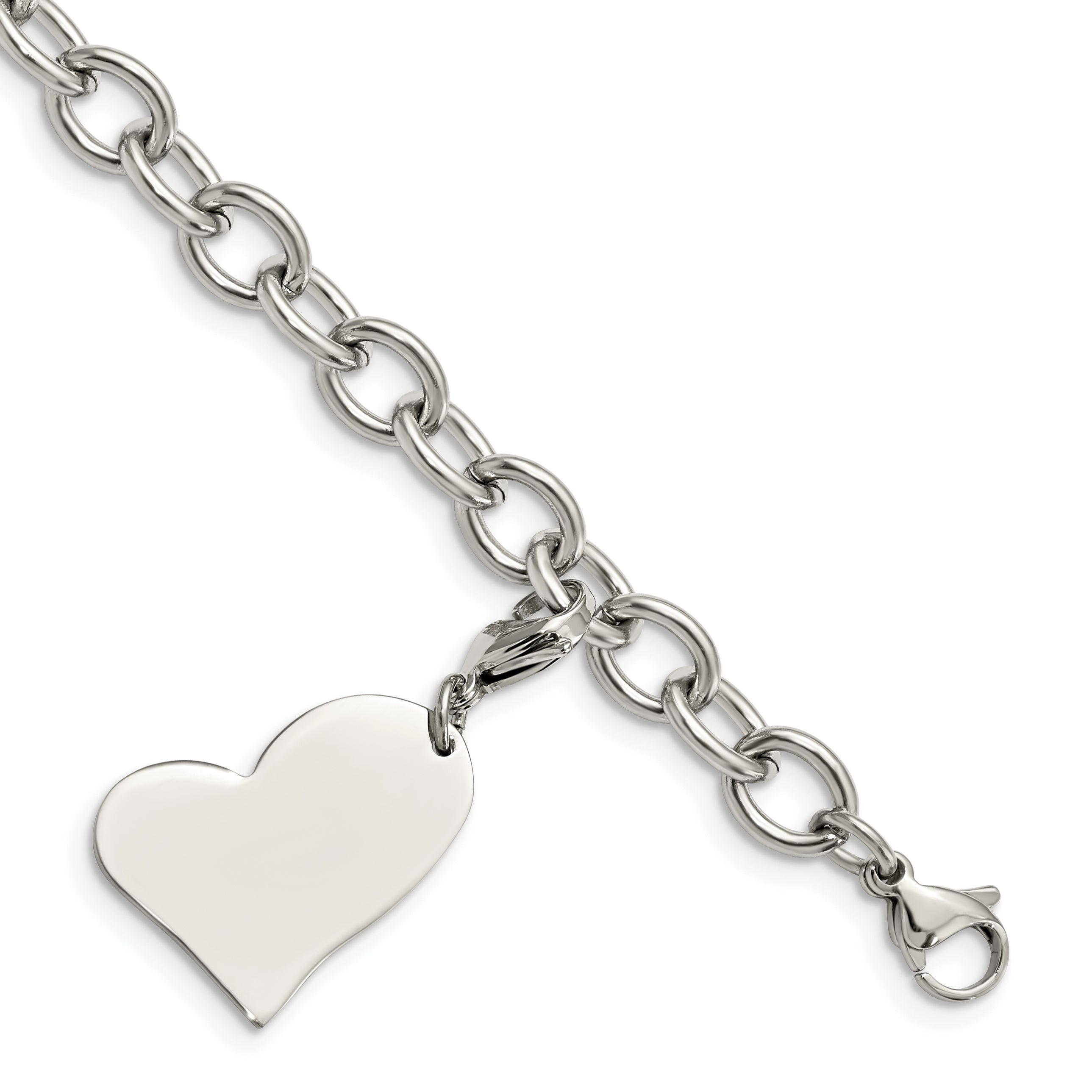 Chisel Stainless Steel Polished Link with Heart Lobster Clasp Charm 8 inch Bracelet