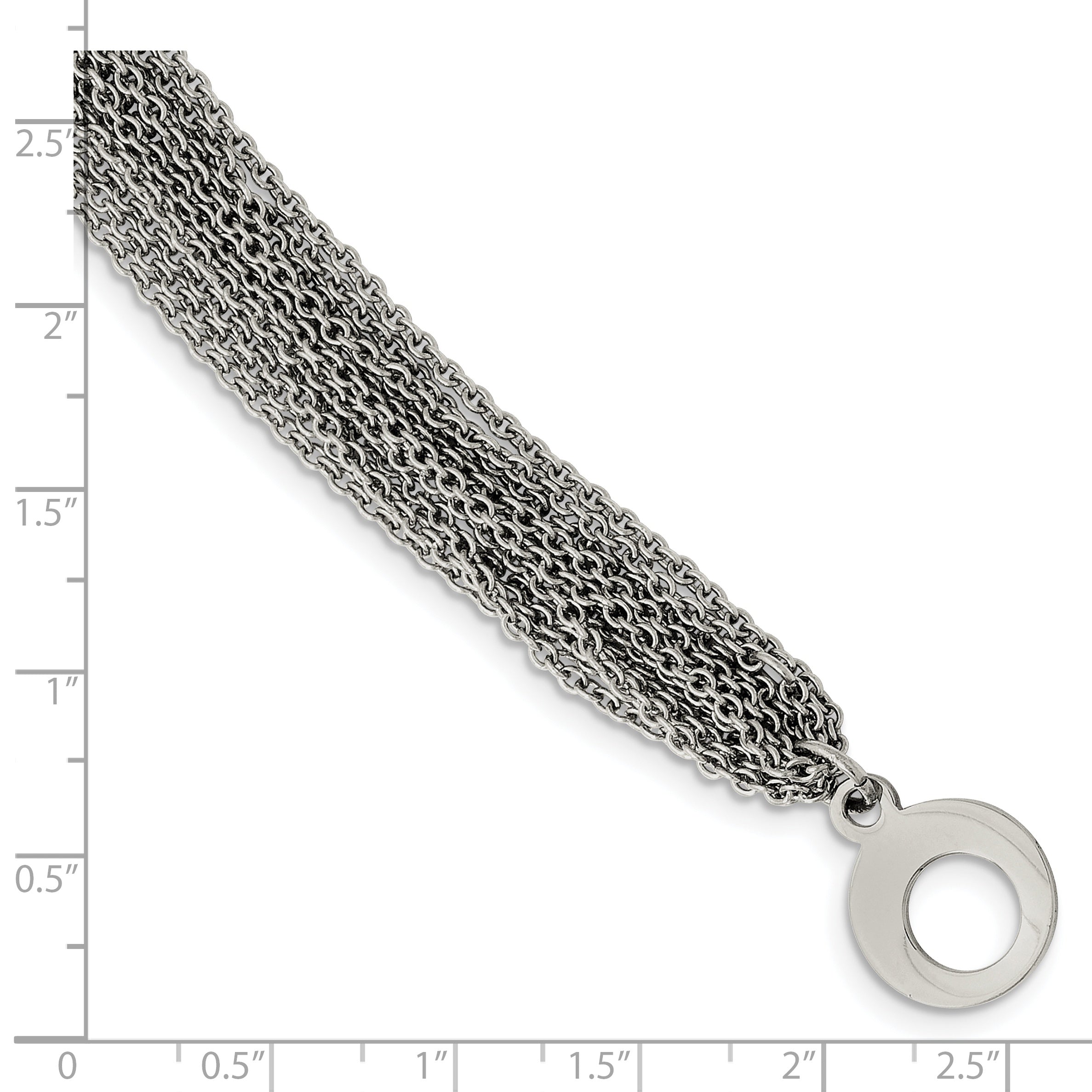 Stainless Steel Polished Multi Row Chain 7.5in Toggle Bracelet