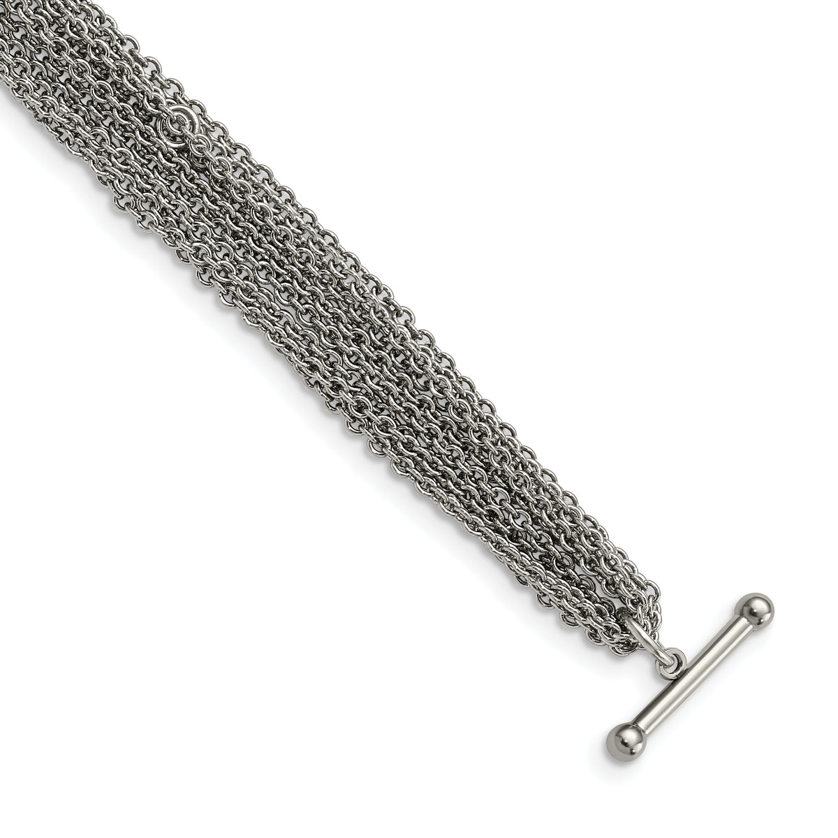 Stainless Steel Polished Multi Row Chain 7.5in Toggle Bracelet