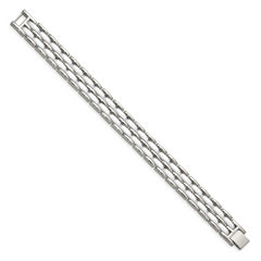 Chisel Stainless Steel Polished with Double Row White Ceramic 8.25 inch Link Bracelet