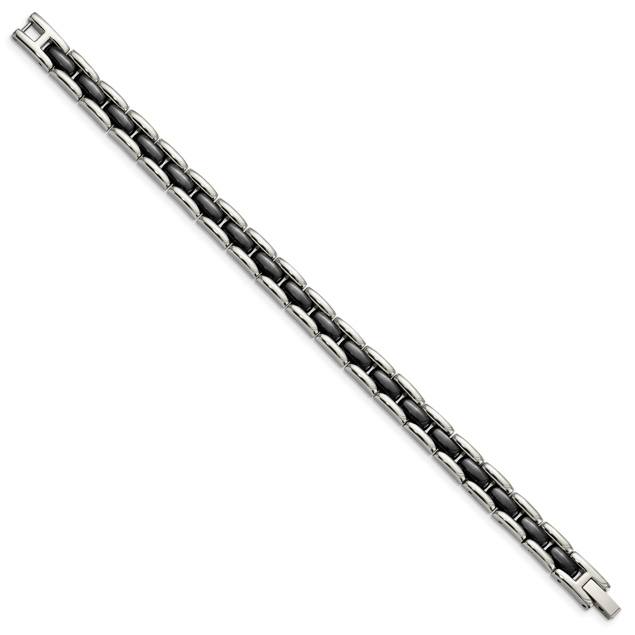 Chisel Stainless Steel Polished with Black Ceramic 8 inch Link Bracelet