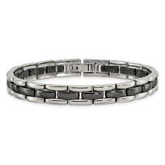 Chisel Stainless Steel Polished with Black Ceramic 8 inch Link Bracelet