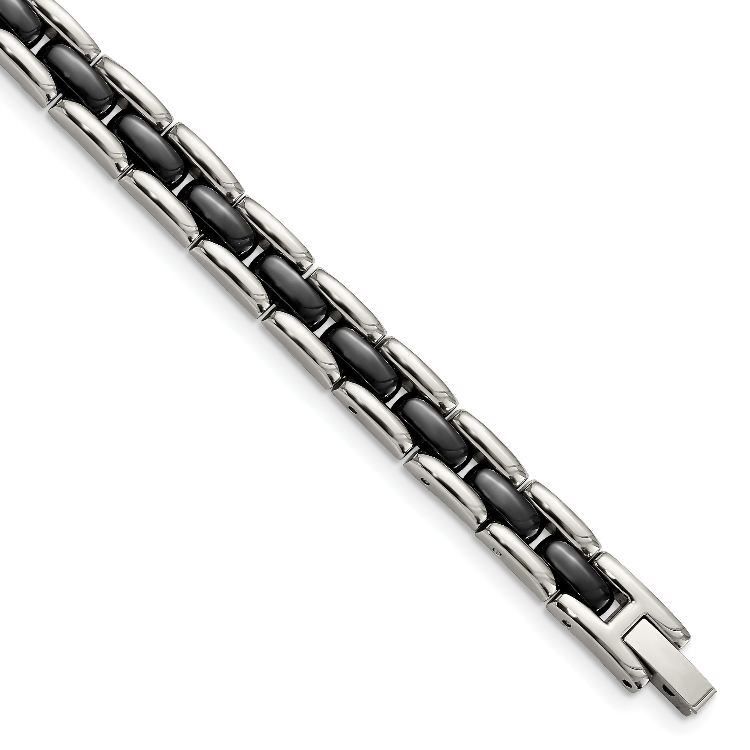 Chisel Stainless Steel Polished with Black Ceramic 8 inch Link Bracelet