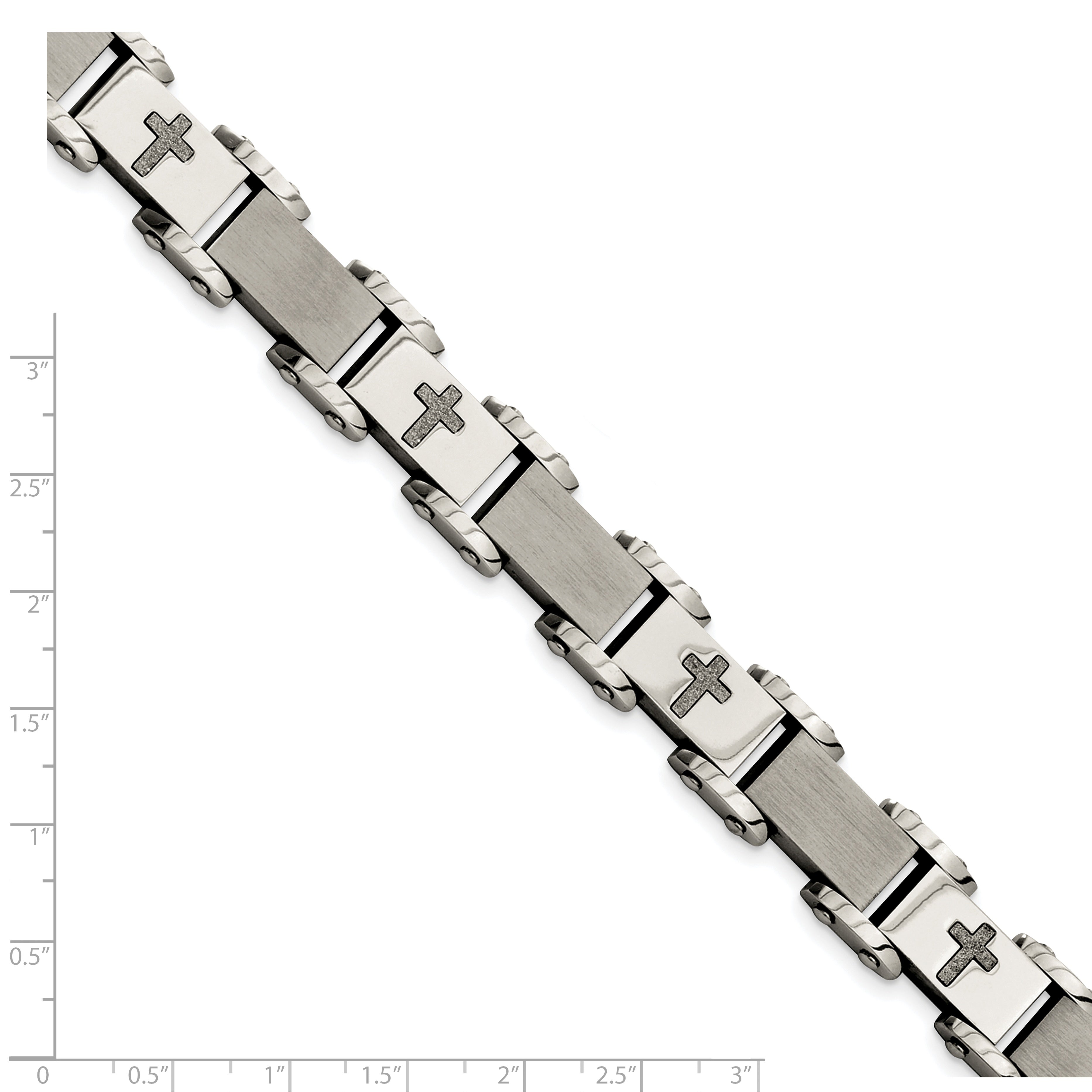 Chisel Stainless Steel Brushed Polished and Laser Cut Crosses 8.75 inch Link Bracelet