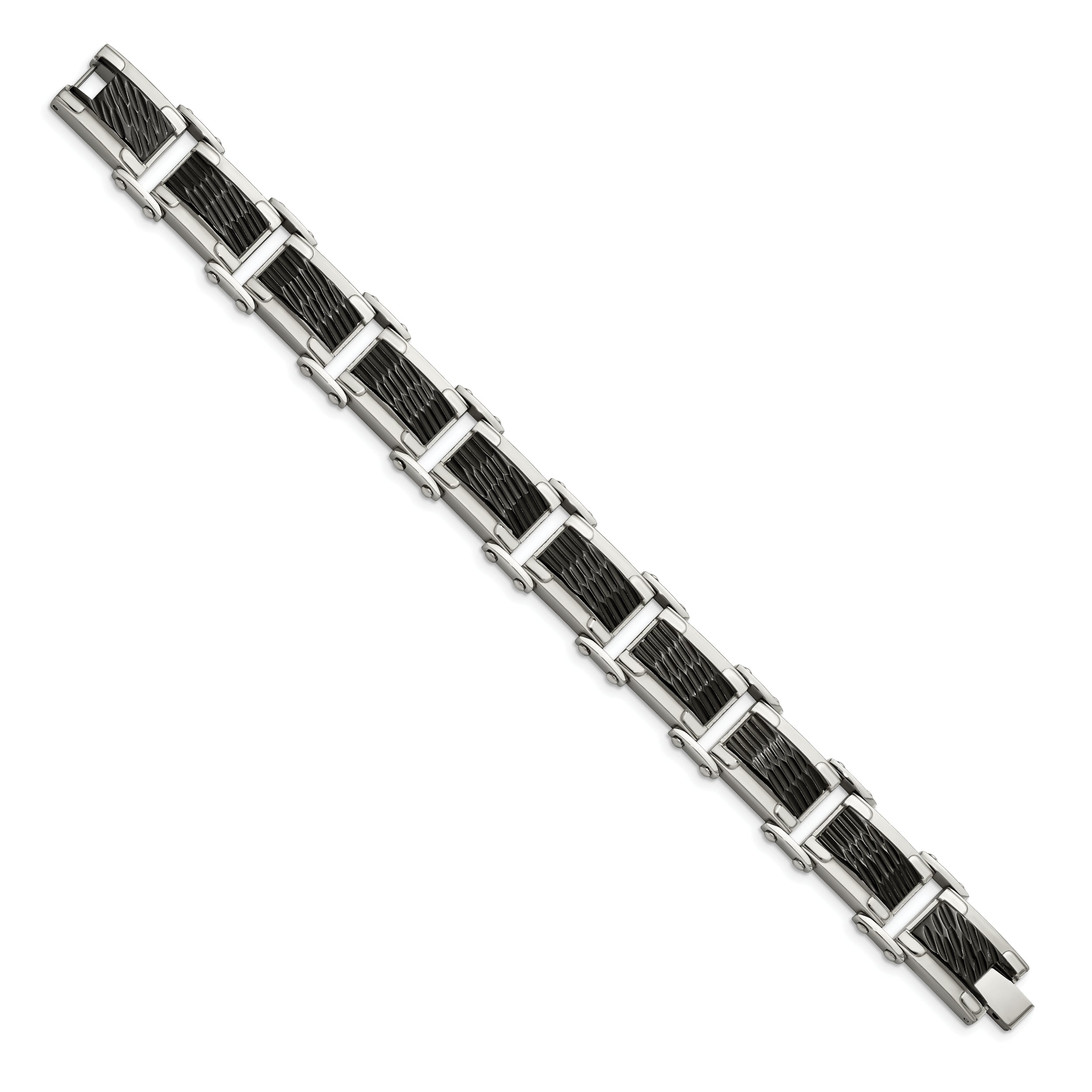 Chisel Stainless Steel Polished and Textured Black-plated 9 inch Link Bracelet