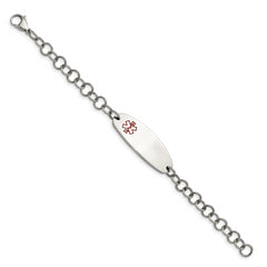 Chisel Stainless Steel Polished with Red Enamel Medical ID 7.25 inch Open Link Bracelet