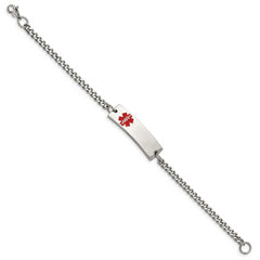 Chisel Stainless Steel Polished with Red Enamel Medical ID 8.75 inch Curb Chain Bracelet