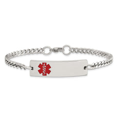 Chisel Stainless Steel Polished with Red Enamel Medical ID 8.75 inch Curb Chain Bracelet