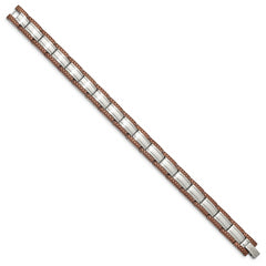 Chisel Stainless Steel Brushed with Textured Brown IP-plated Edges 8.75 inch Link Bracelet