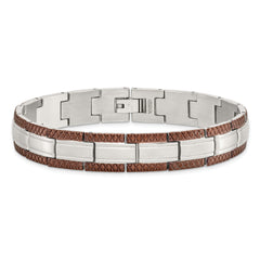 Chisel Stainless Steel Brushed with Textured Brown IP-plated Edges 8.75 inch Link Bracelet