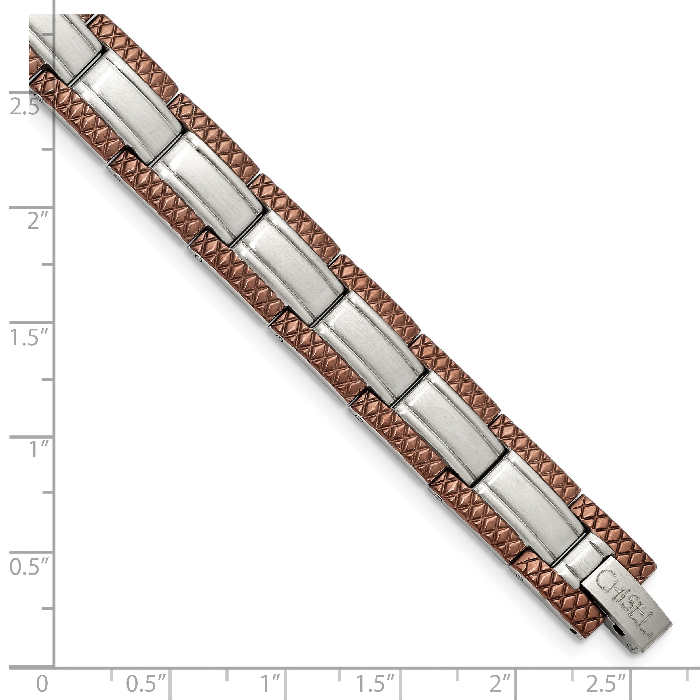 Chisel Stainless Steel Brushed with Textured Brown IP-plated Edges 8.75 inch Link Bracelet