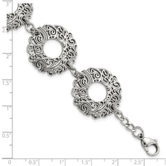 Stainless Steel Polished Fancy Filigree Circles w/1.5in ext Bracelet