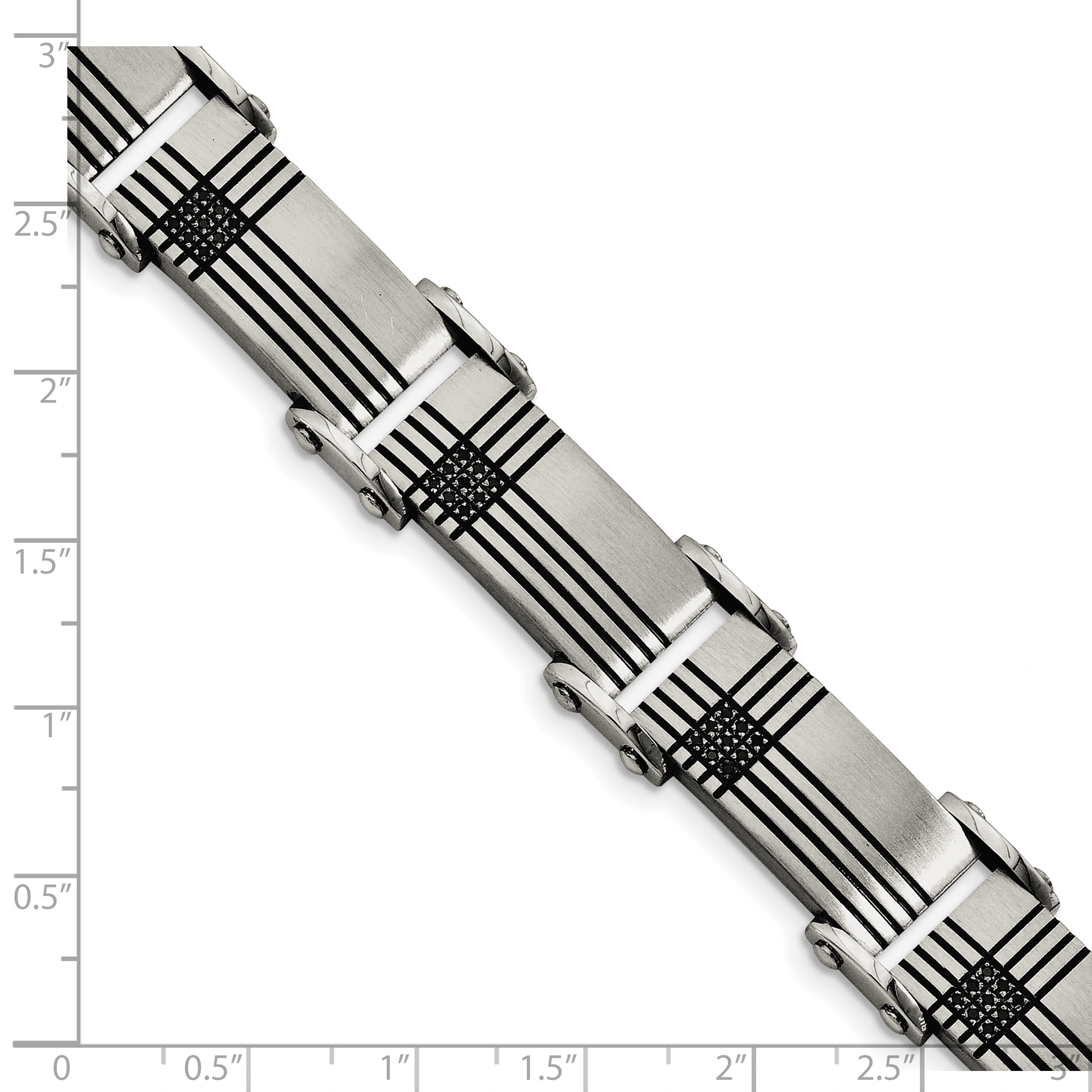 Chisel Stainless Steel Brushed and Polished Black IP-plated with 1/2 carat Black Diamond 8.5 inch Bracelet