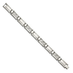 Chisel Stainless Steel Polished and Textured with 1/10 carat Diamond 8.5 inch Bracelet