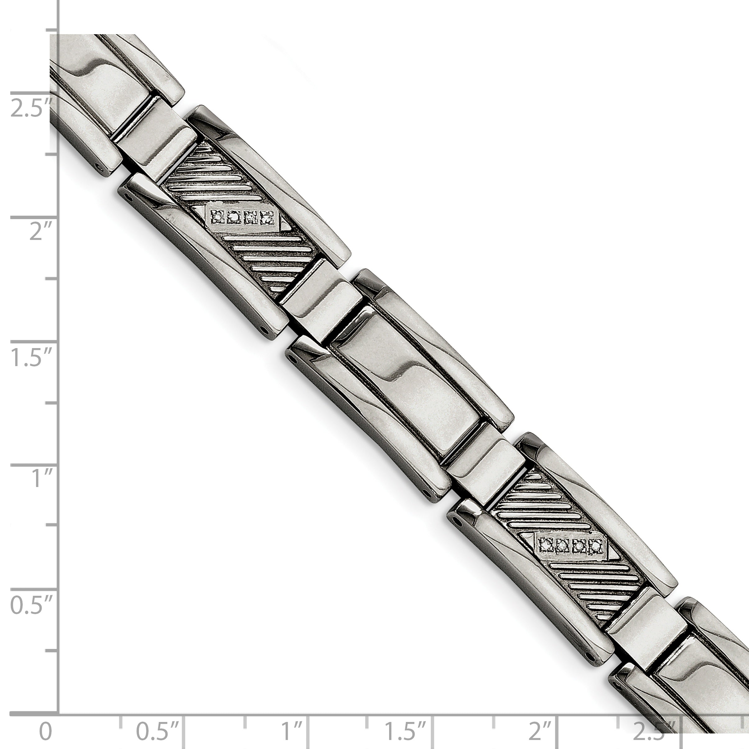 Chisel Stainless Steel Polished and Textured with 1/10 carat Diamond 8.5 inch Bracelet