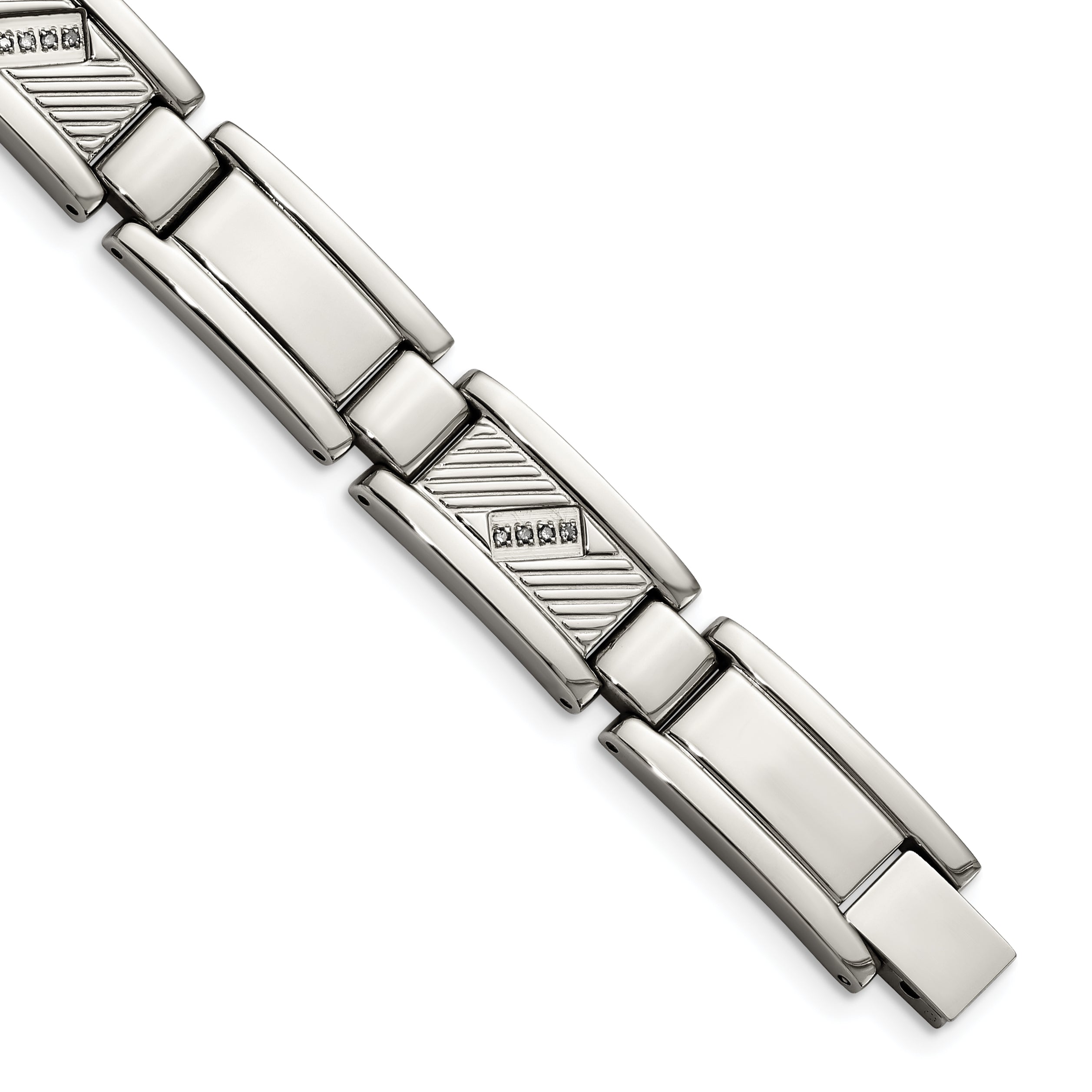 Chisel Stainless Steel Polished and Textured with 1/10 carat Diamond 8.5 inch Bracelet