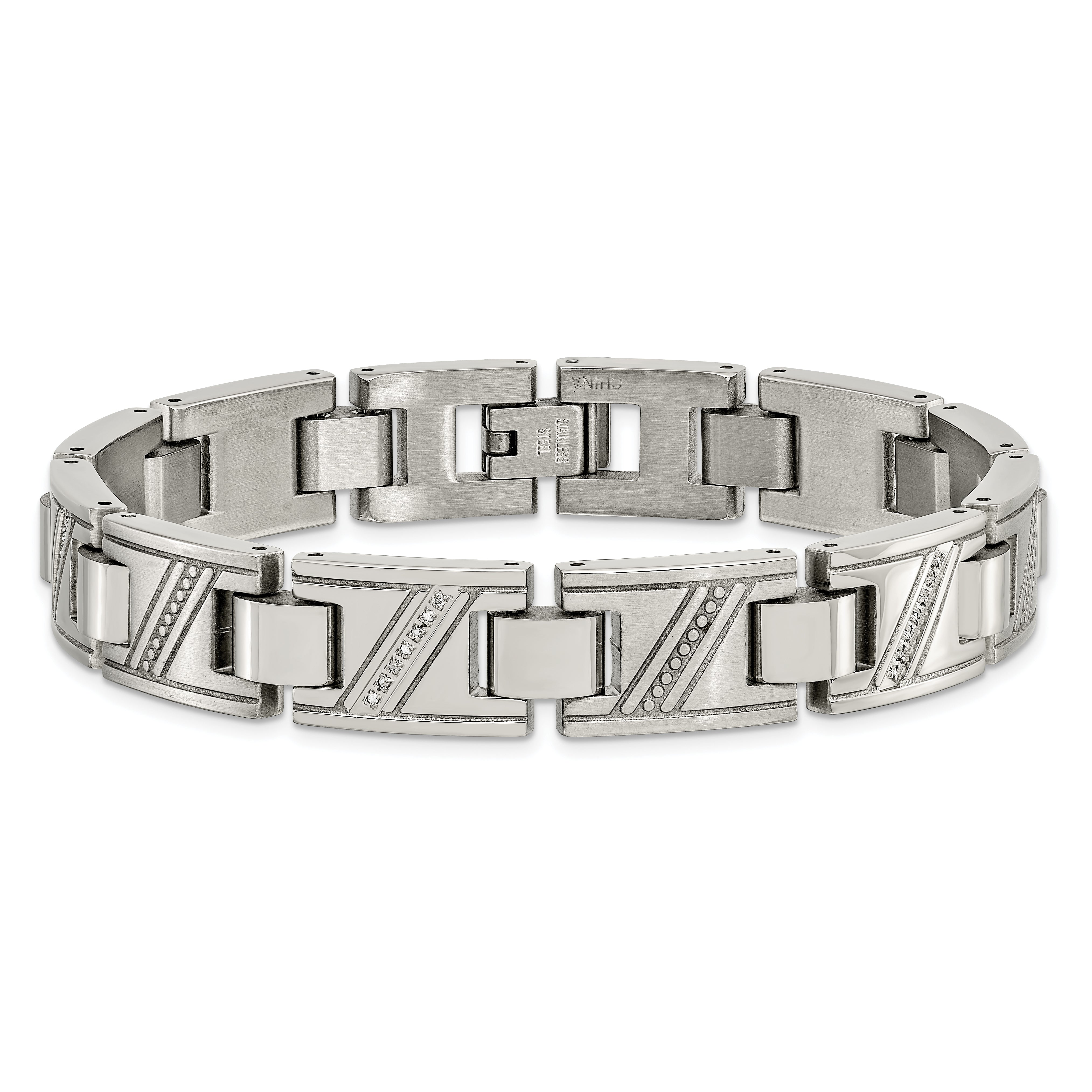 Chisel Stainless Steel Polished with 1/10 carat Diamond 8.5 inch Bracelet