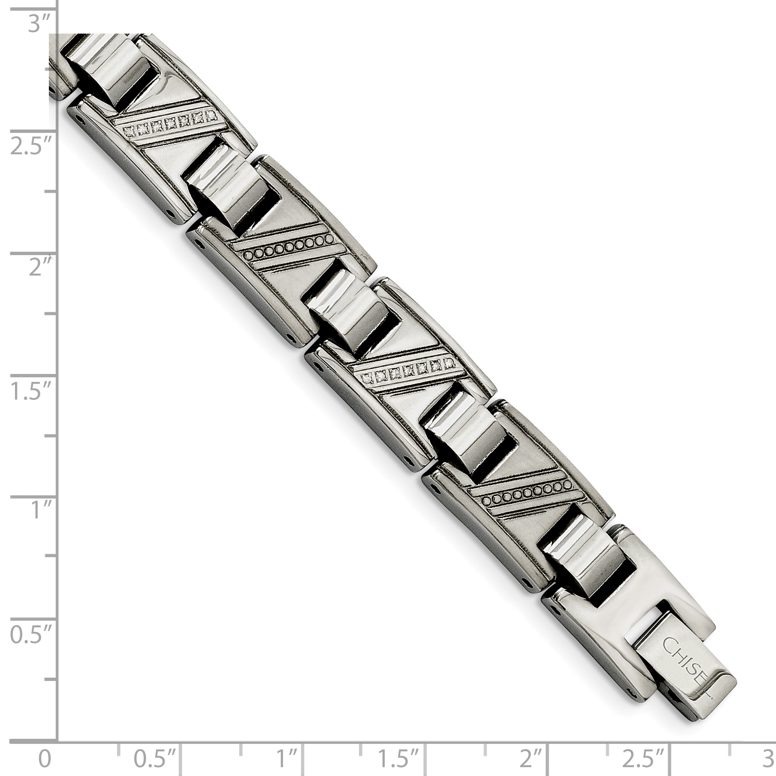 Chisel Stainless Steel Polished with 1/10 carat Diamond 8.5 inch Bracelet