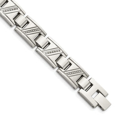 Chisel Stainless Steel Polished with 1/10 carat Diamond 8.5 inch Bracelet