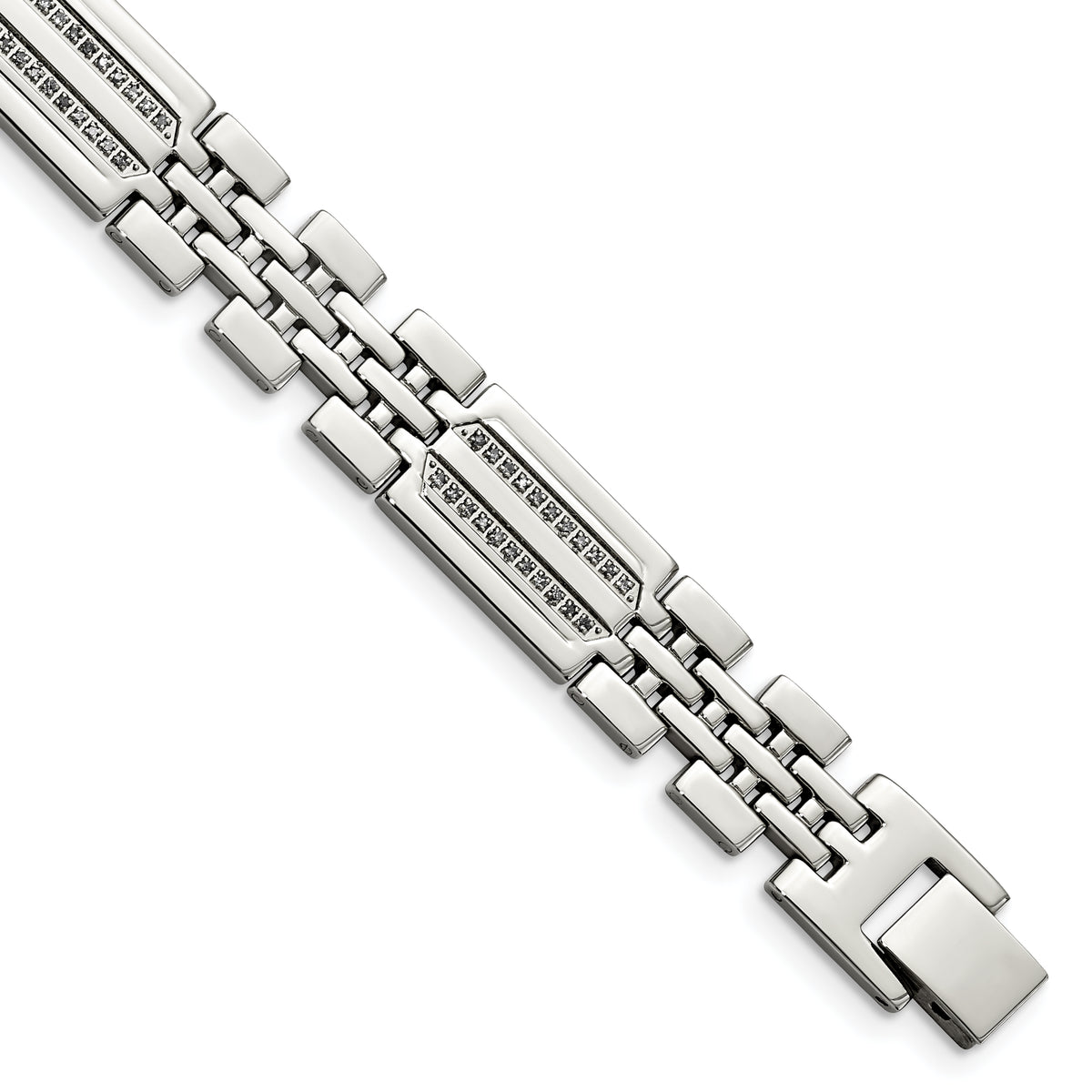 Chisel Stainless Steel Polished with 1/4 carat Diamond 8.75 inch Fancy Bracelet