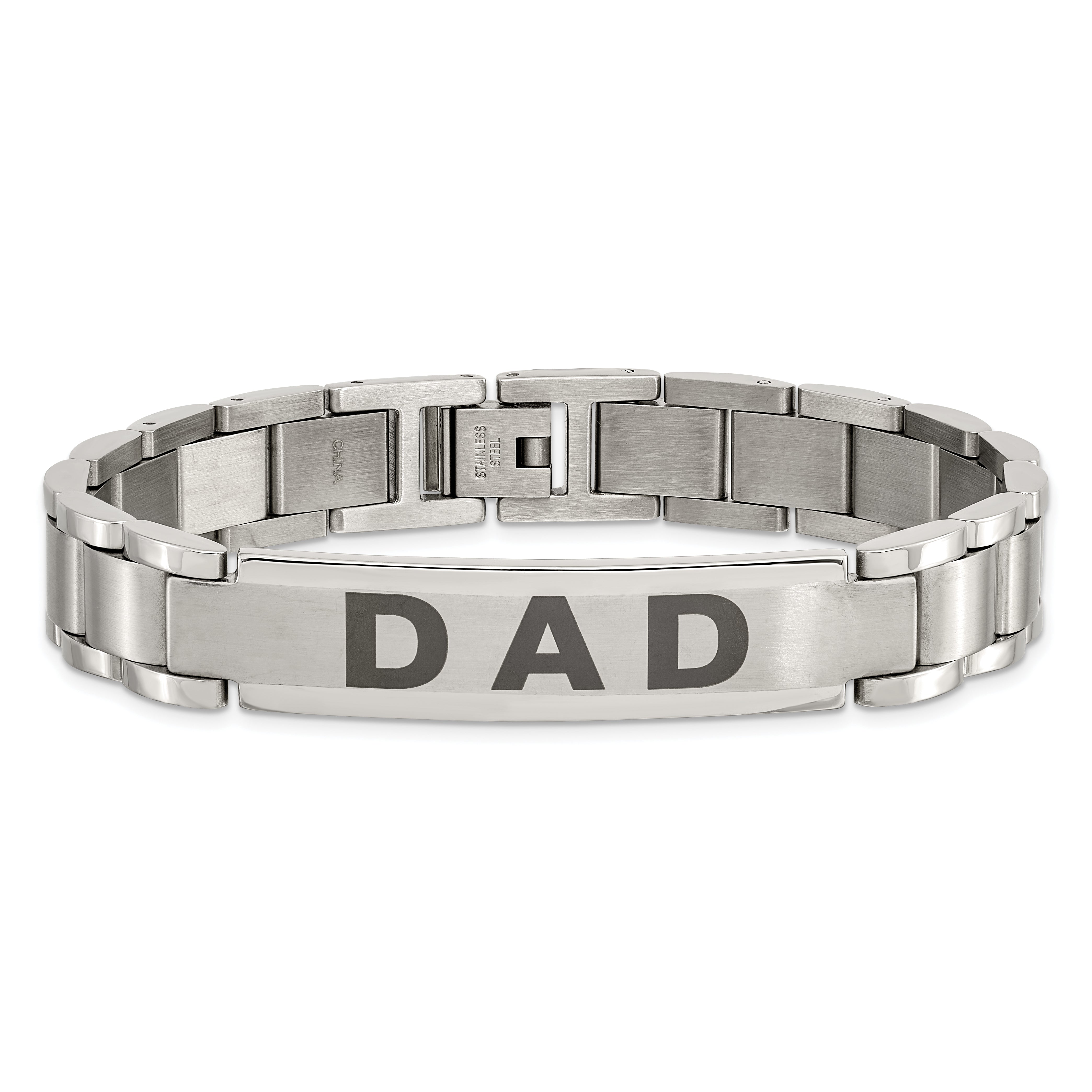 Chisel Stainless Steel Brushed and Polished Lasered DAD 8.75 inch Bracelet