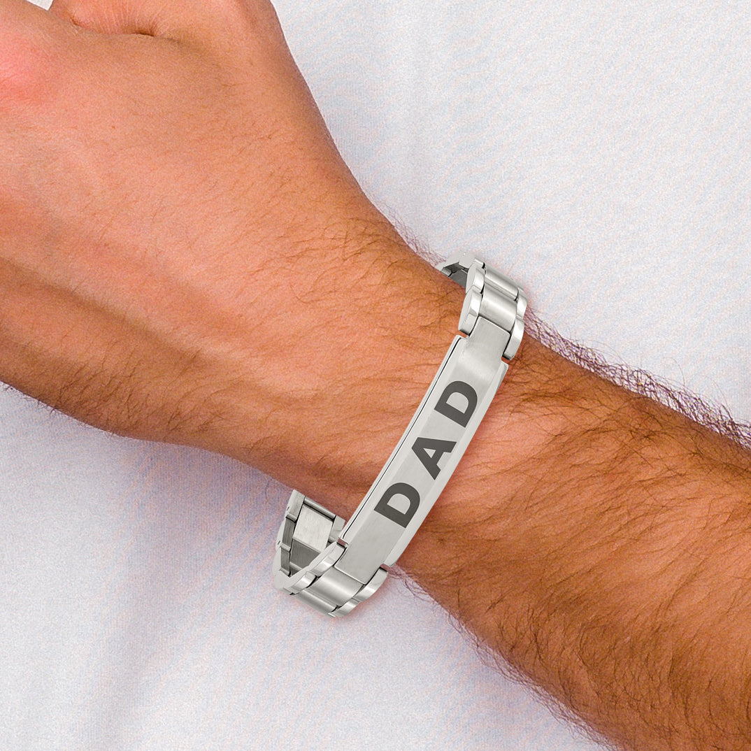 Chisel Stainless Steel Brushed and Polished Lasered DAD 8.75 inch Bracelet